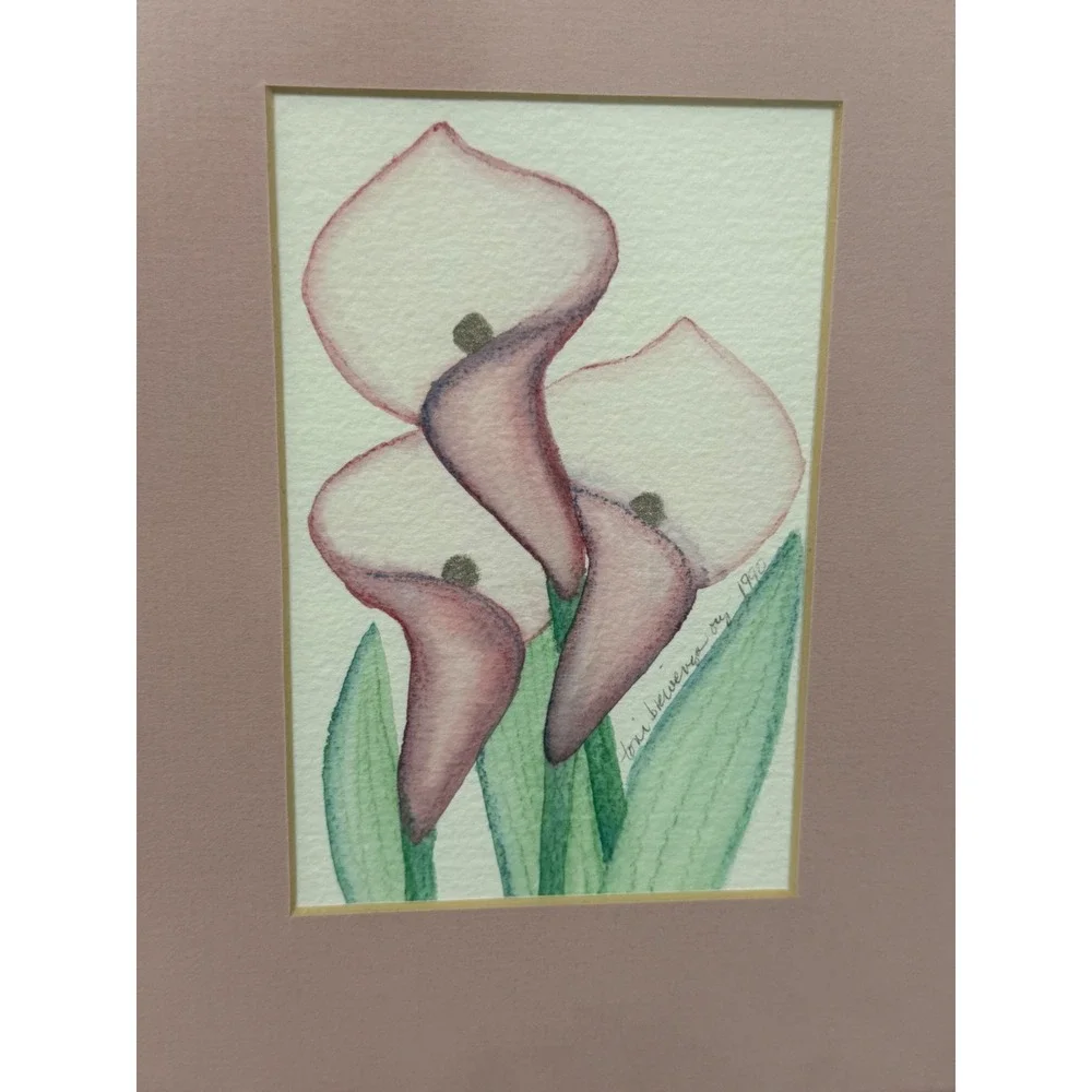 Vintage Toni Biewenga Ory Calla Lily Art Pair Signed 1990 Pink Floral Wall Decor